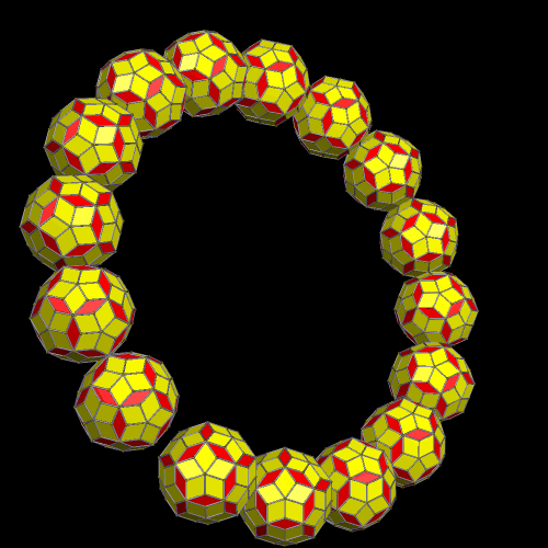 So Close! Ring of Sixteen Rhombic Enneacontahedra . . . Nearly.