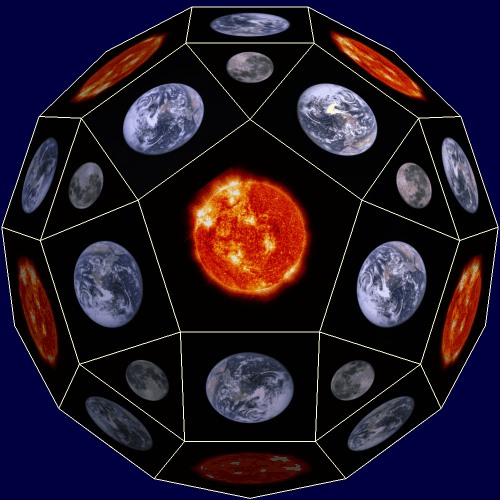 Sol, Terra, and Luna On a Rhombicosidodecahedron