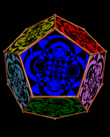 Dodecahedron with Mandalas in Six Colors