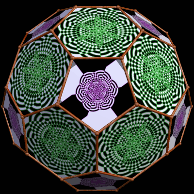 Truncated Icosahedron with Pink and Green Snowflakes
