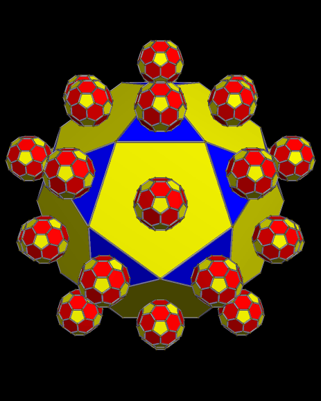Thirty-Two Truncated Icosahedra, Clustered Around a Much Larger Icosidodecahedron
