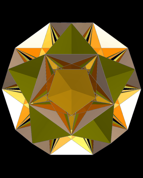 The Dual of a Rhombicosidodecahedral Cluster of Rhombic Triacontahedra
