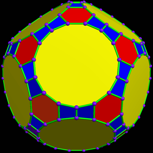 92 faces including 20 reg hexagons and 12 regular pentadecagons