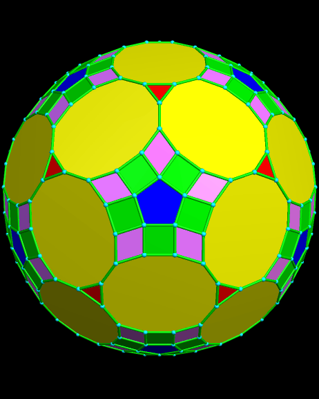 182 faces incl 30 elongated dodecagons and 12 pentagons and 60 squares and sixty rhombi and twenty triangles