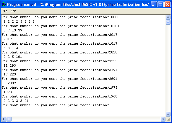 A BASIC Program To Factor Numbers Into Primes