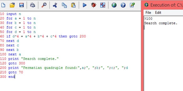 fermatian quadruple search of order four
