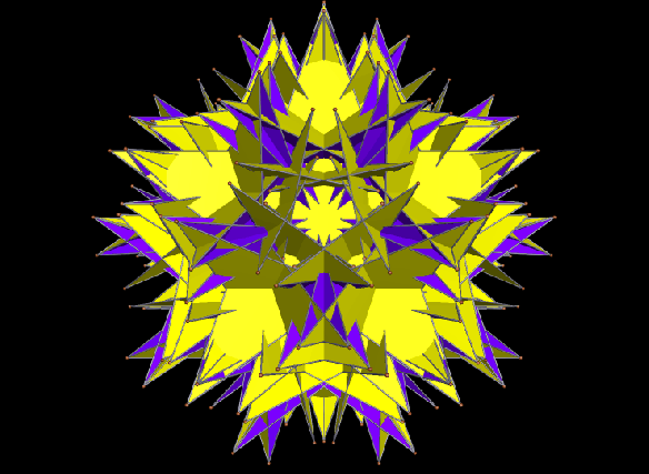 Augmented Icosidodeca colored by whether sides have 5 or 16 sides