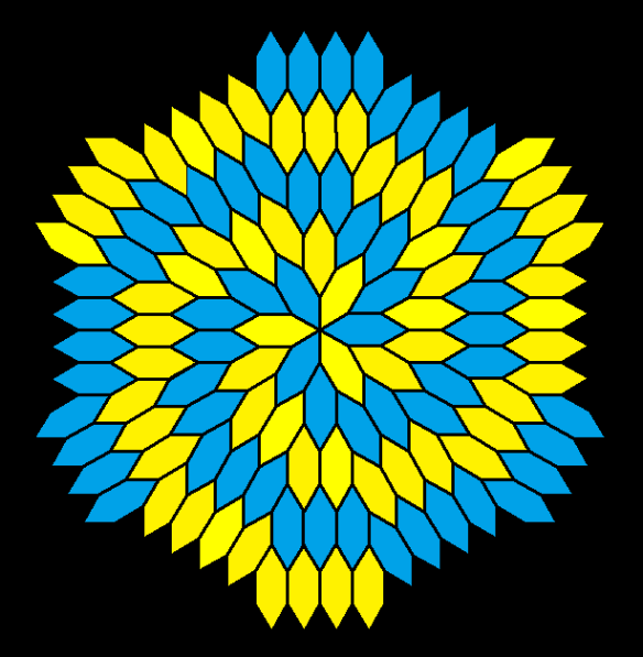 frequency 6 radial tessellation of hexagons without construction lines 2-color