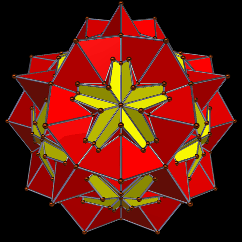 Compound of 5 Cubes and dual 33rd stellation