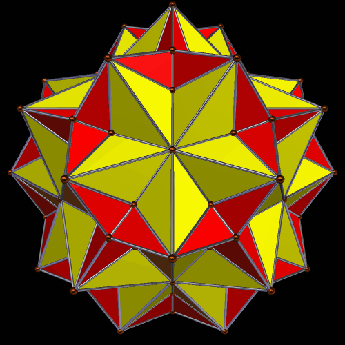 Compound of 5 Cubes and dual 39th stellation