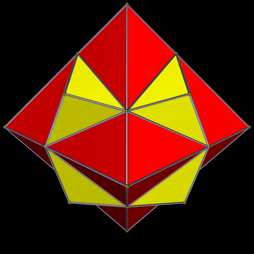compound of a pyritohedral dodecahedron and an octahedron