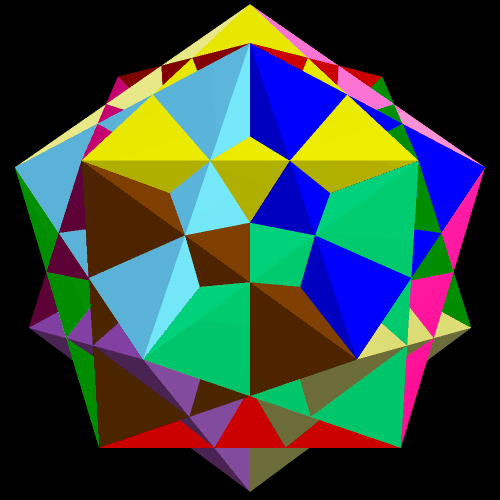 Faceted Dodeca and compound of ten elongated octahedra without edges and vertices.gif
