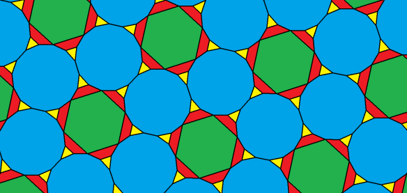 Tessellation featuring regular pentadecagons and hexagons, as well as isosceles trapezoids and triangles