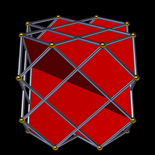 Faceted Trunc Cube 8 hexagons blue and yellow triangles some parts hidden.gif