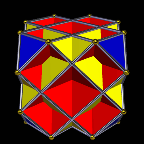 Faceted Trunc Cube 8 hexagons blue and yellow triangles.gif